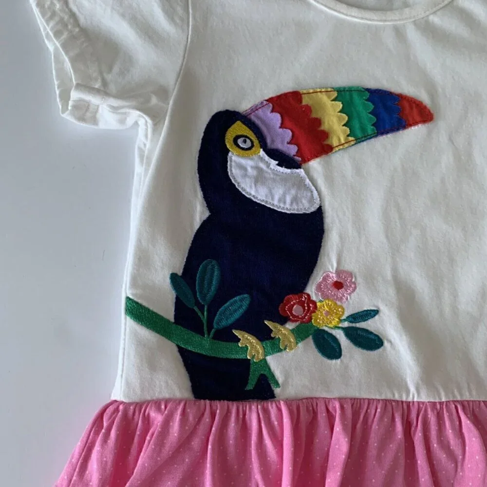 Girl Toucan Appliqué Ruffle Skirt Dress Size 130 Fits 5T